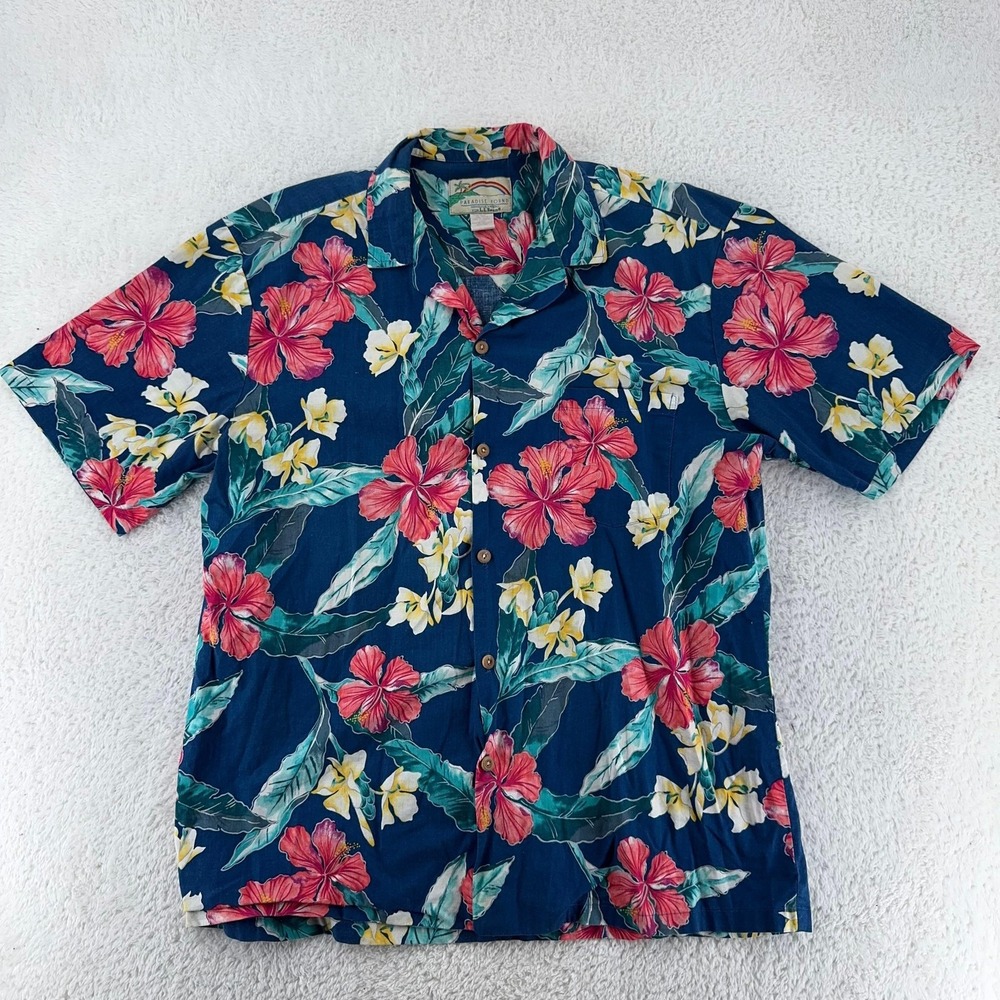 Vintage Paradise Found LL Bean Shirt Mens Large Floral Hawaiian Aloha Hawaii 90s